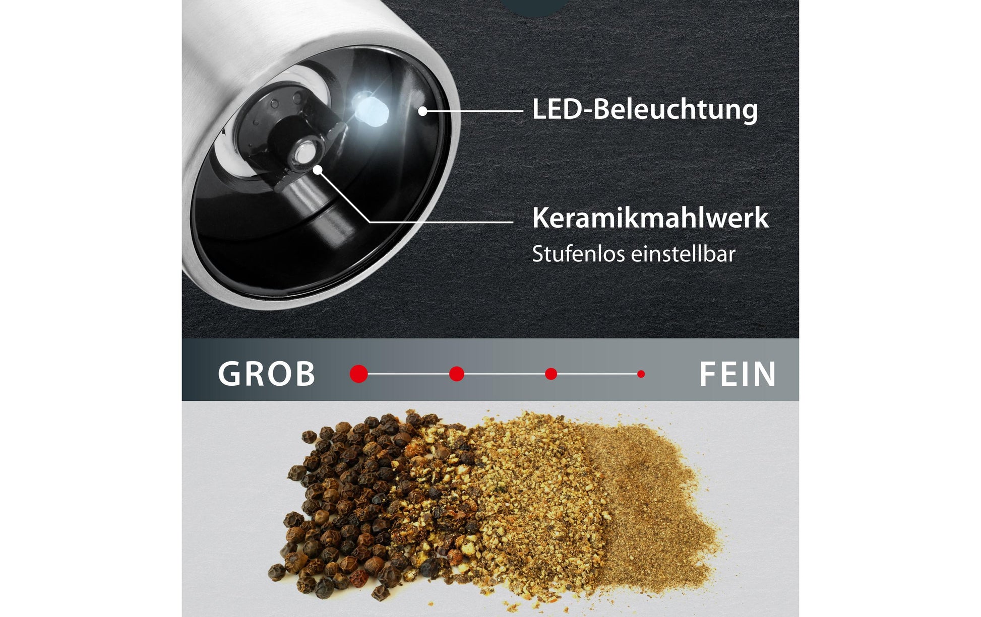 ADE Salz-/Pfeffermühle 20,5 cm, Keramik, Schwarz, batteriebetrieben