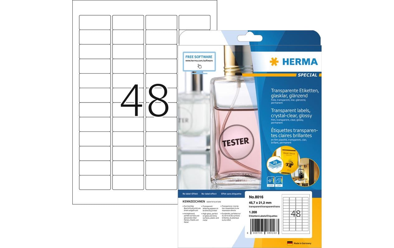 HERMA Drucketiketten, 64 mm × 38 mm, transparent, Folie, permanent, 25 Blatt (525 Etiketten)
