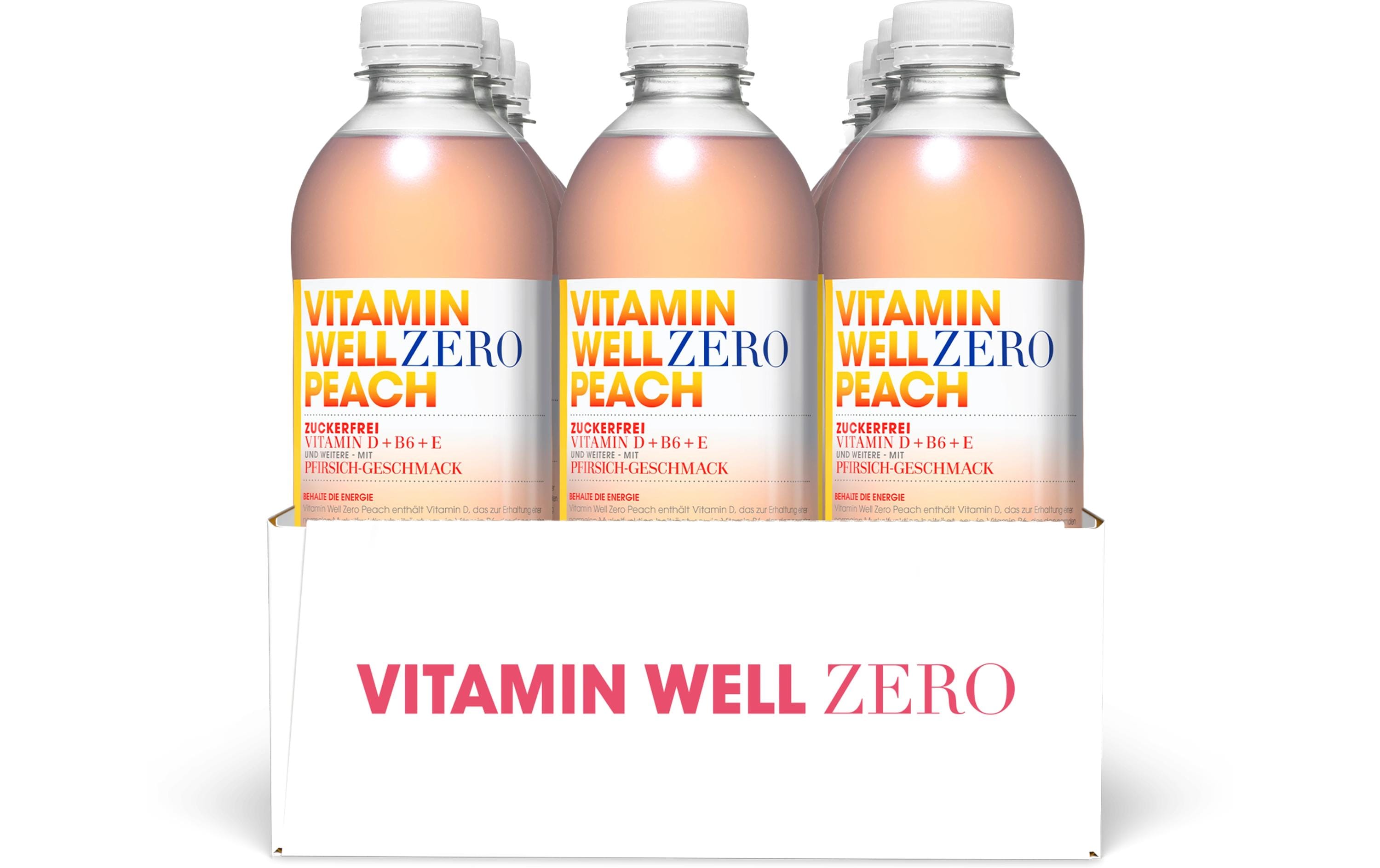 Vitamin Well – Vitaminwasser Zero, Pfirsich – 12 × 5 dl, zuckerfrei
