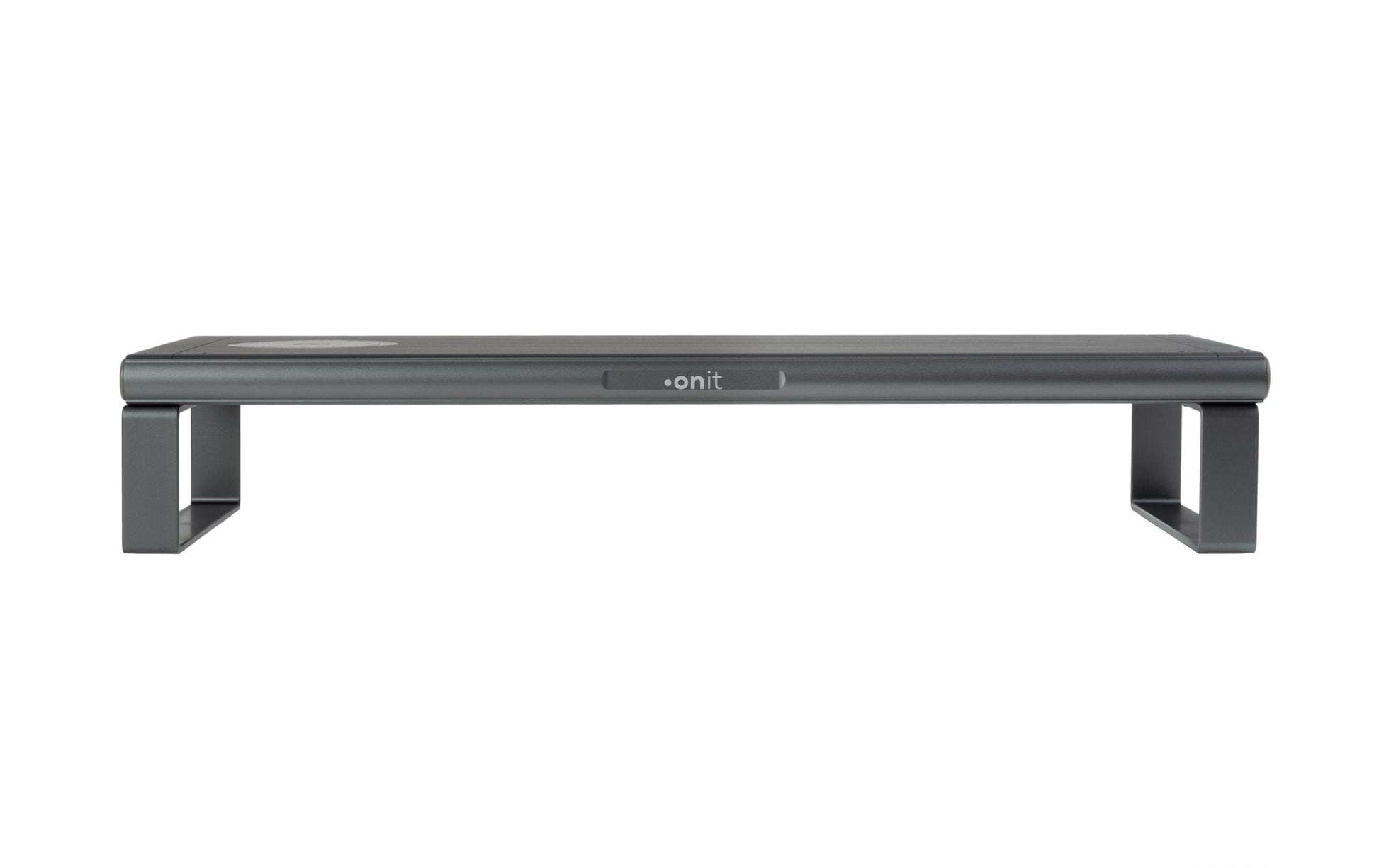 ONIT Charge – Monitorhalterung, Standfuss, bis 49", 20 kg, Qi-Ladepad, Silbergrau