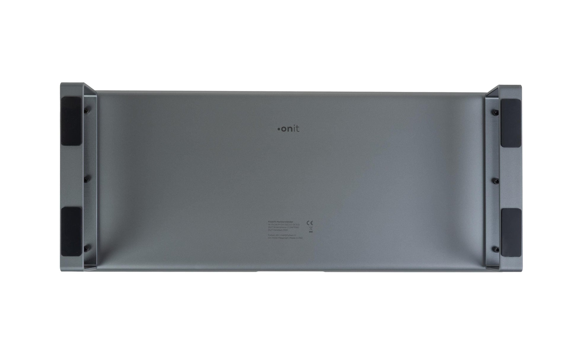 ONIT Charge – Monitorhalterung, Standfuss, bis 49", 20 kg, Qi-Ladepad, Silbergrau