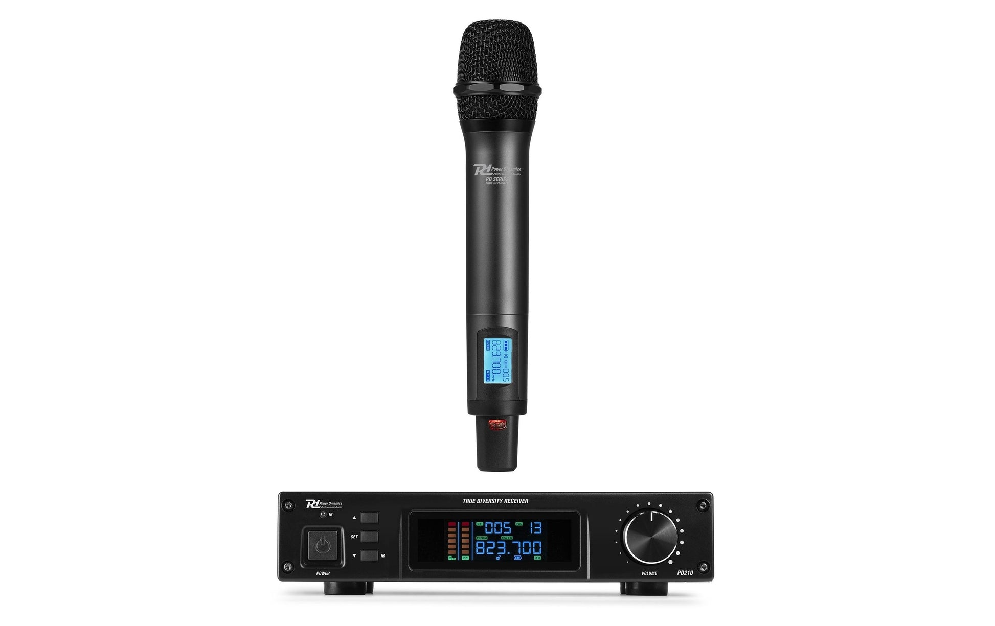 Power Dynamics PD210 Bühnenmikrofon-Set – XLR, 6,3 mm Klinke, Kabellos (UHF), Niere, 40–17'000 Hz, Schwarz