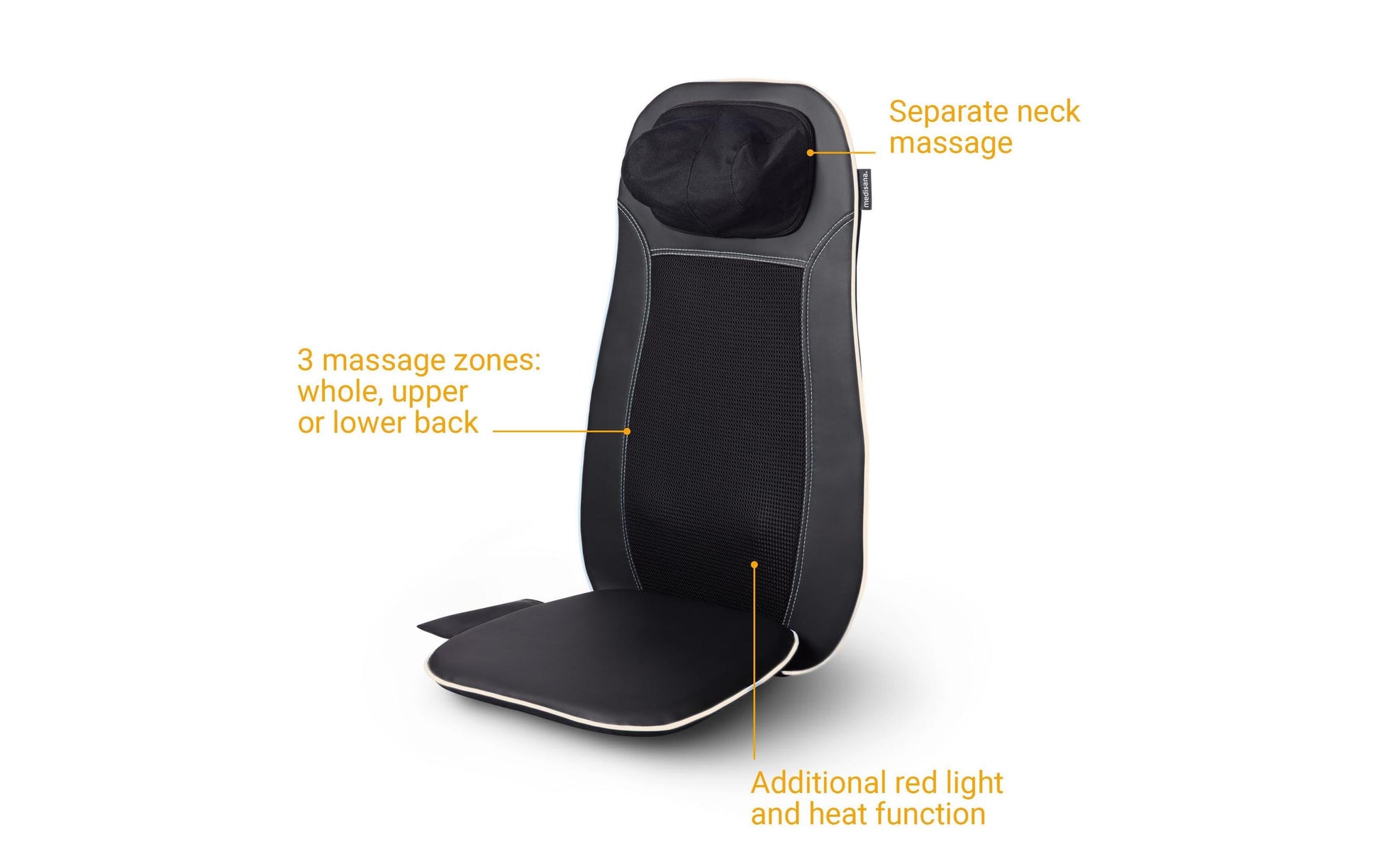 Medisana Massagesitzauflage – schwarz, 400 × 1180 × 90 mm (B×H×T), Shiatsu, Wärmefunktion, Fernbedienung