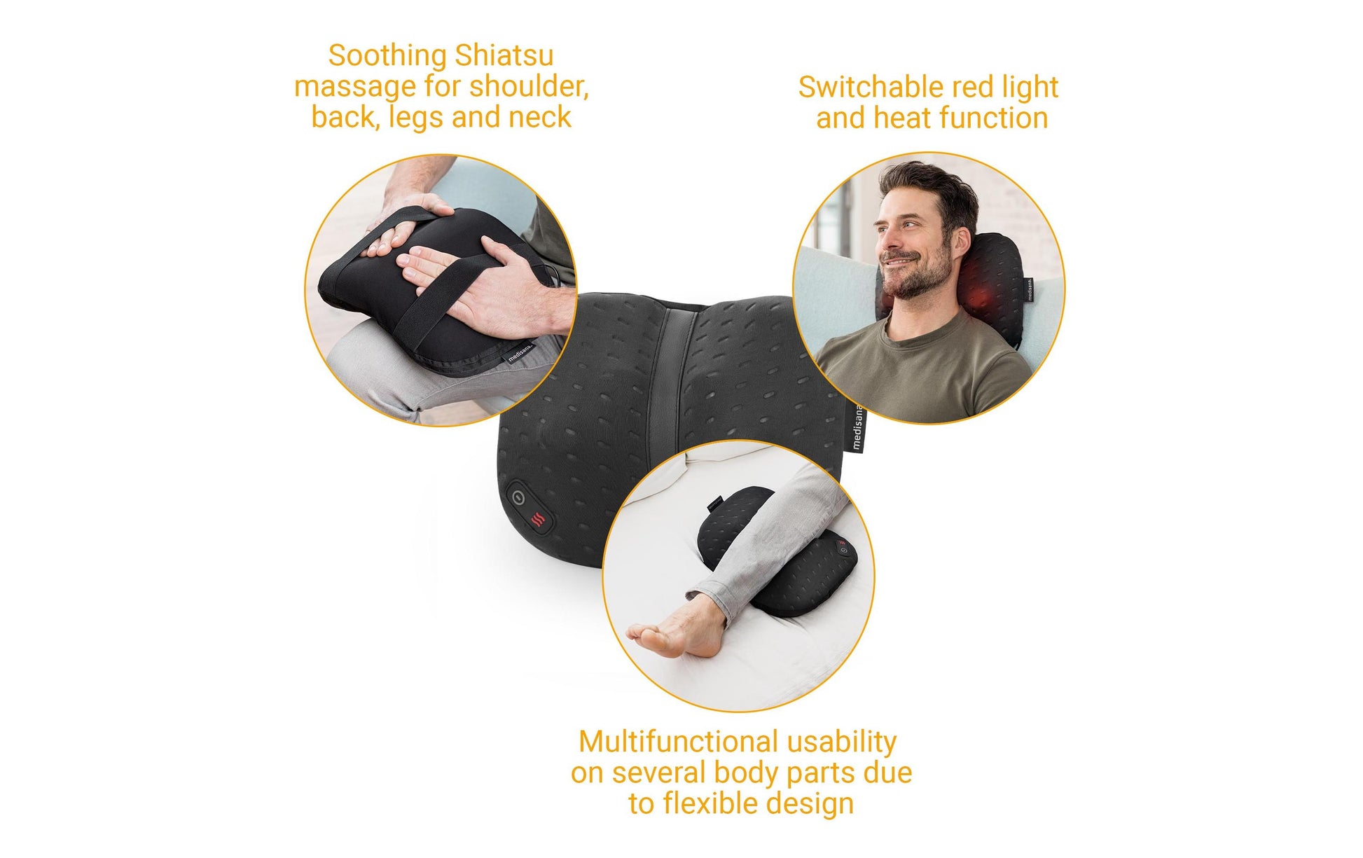 Medisana Massagekissen – schwarz, 303 × 251 × 166 mm (B×H×T), 1900 g, Wärmefunktion