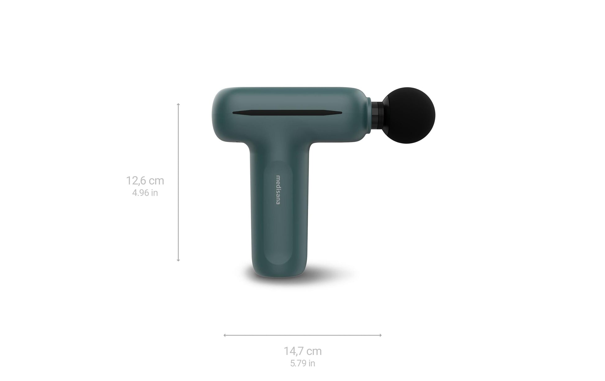 Medisana Massagepistole – schwarz, grau, 147 × 50 × 126 mm, 370 g, Akku, USB-Ladefunktion, 4 Köpfe, 5 Stufen