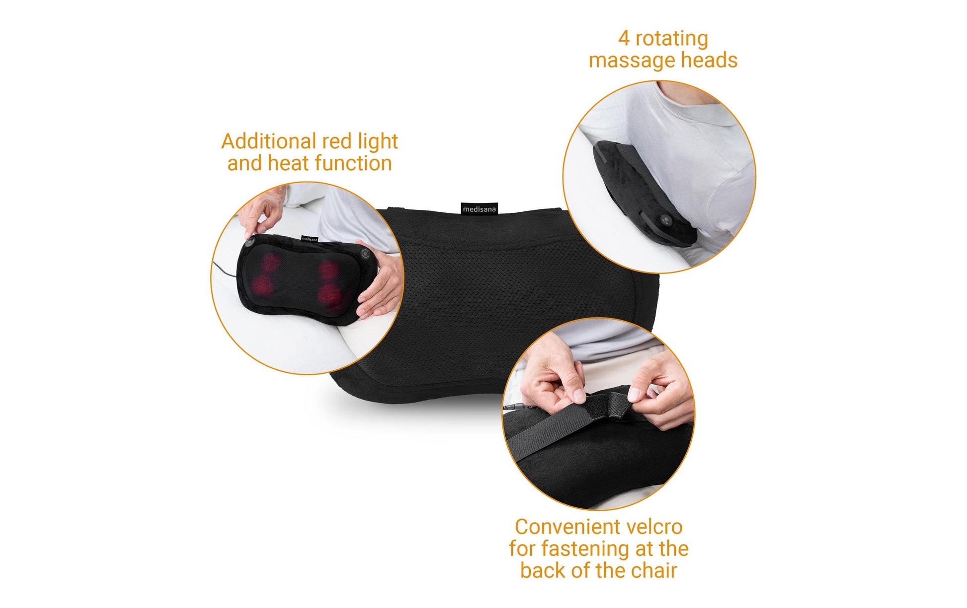 Medisana Massagekissen – Stoff, Schwarz, 190 × 110 × 330 mm (B×H×T), 1000 g, Shiatsu, Wärmefunktion