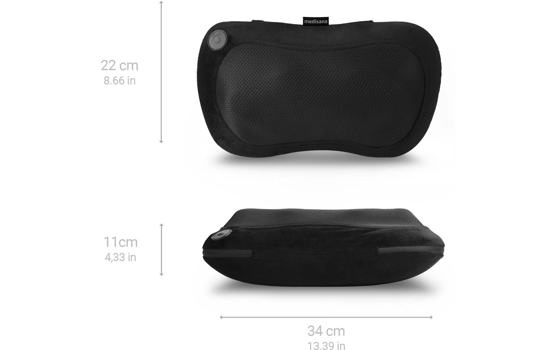 Medisana Massagekissen – Stoff, Schwarz, 190 × 110 × 330 mm (B×H×T), 1000 g, Shiatsu, Wärmefunktion