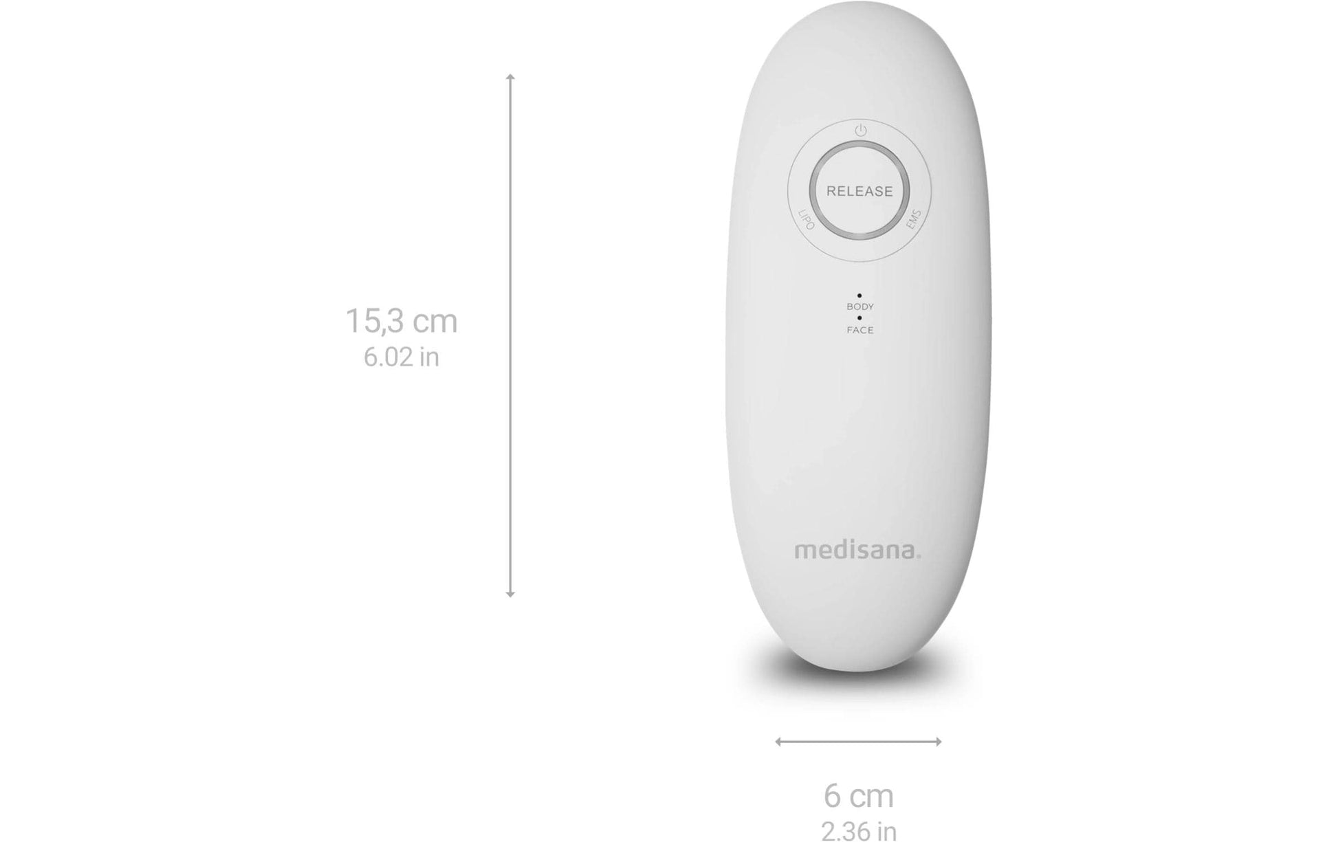 Medisana Schröpfmassagegerät VC150 – weiss, 60 × 69 × 153 mm, 230 g, EMS, Rotlicht, Vakuum, Akku, USB-Ladung