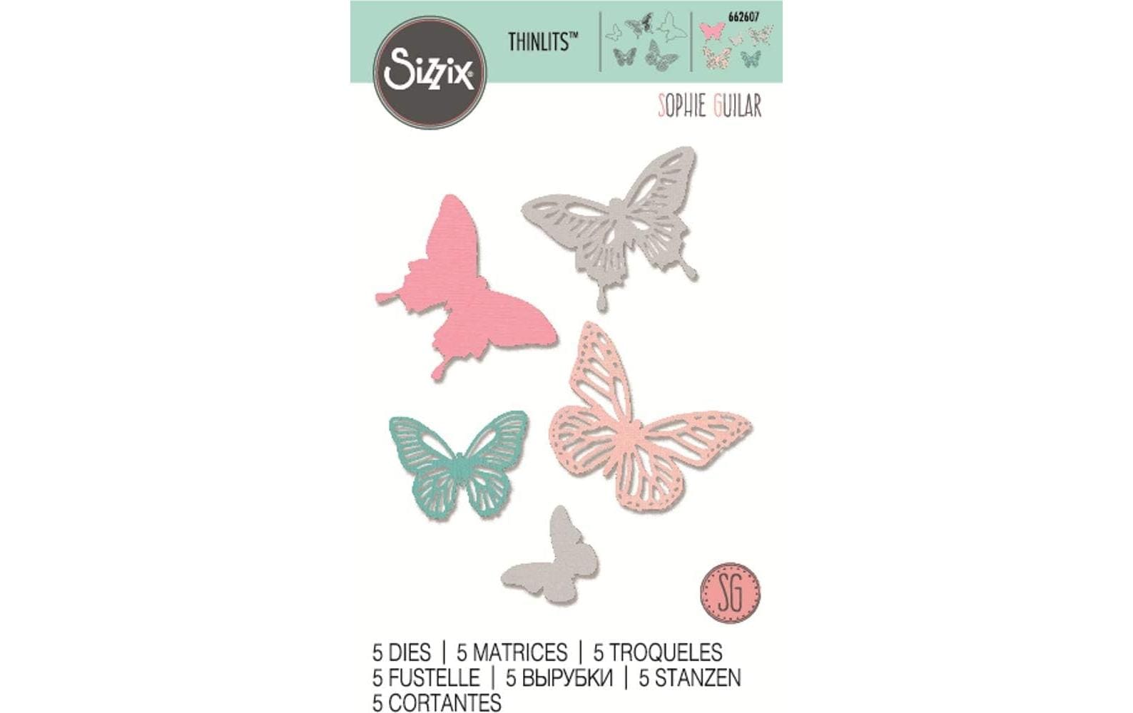 Sizzix Schablone – Schmetterlinge – 5-teilig – Karbonstahl – Grau