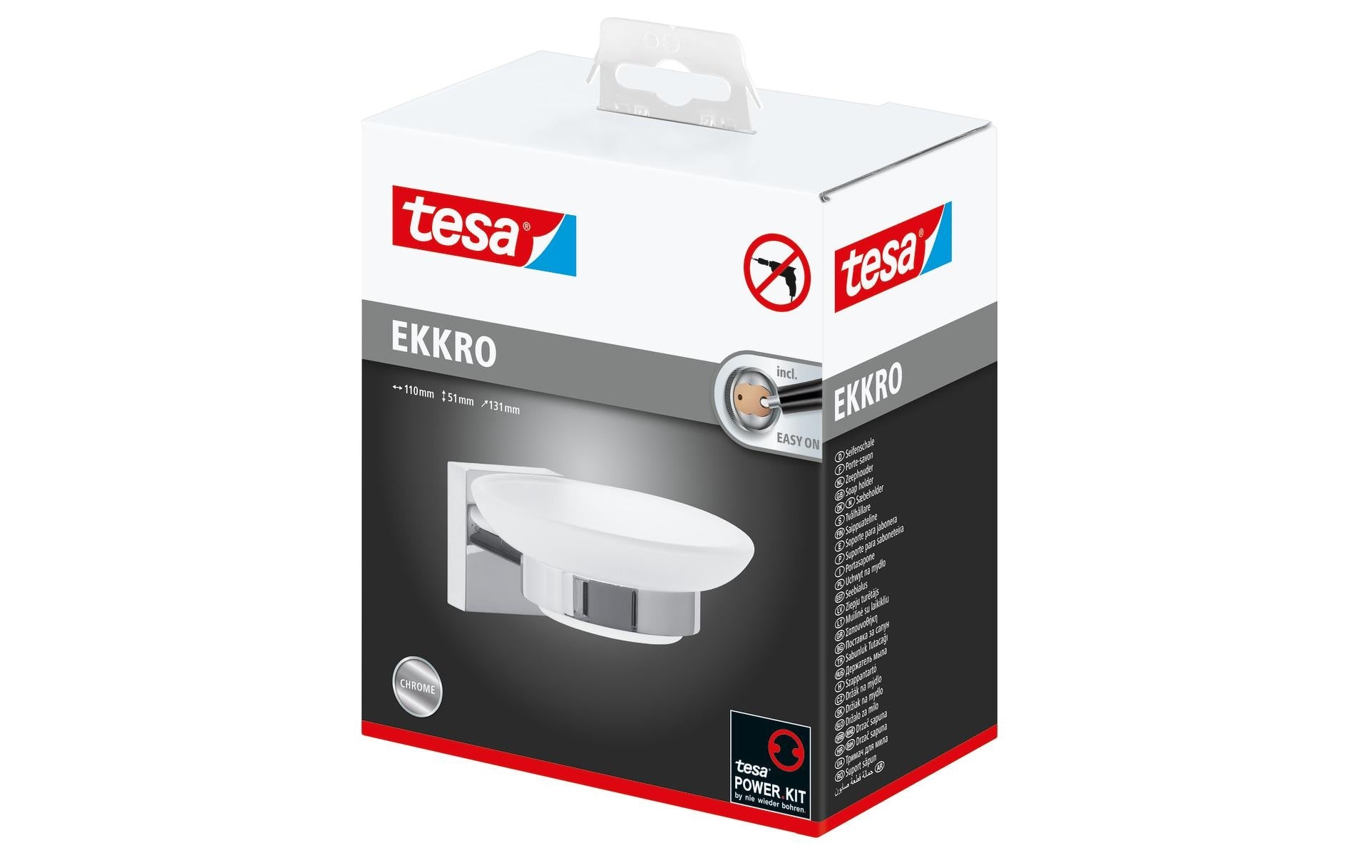 TESA Seifenschale – Klebemontage – 11 × 13,1 × 5,1 cm – Weiss – Metall