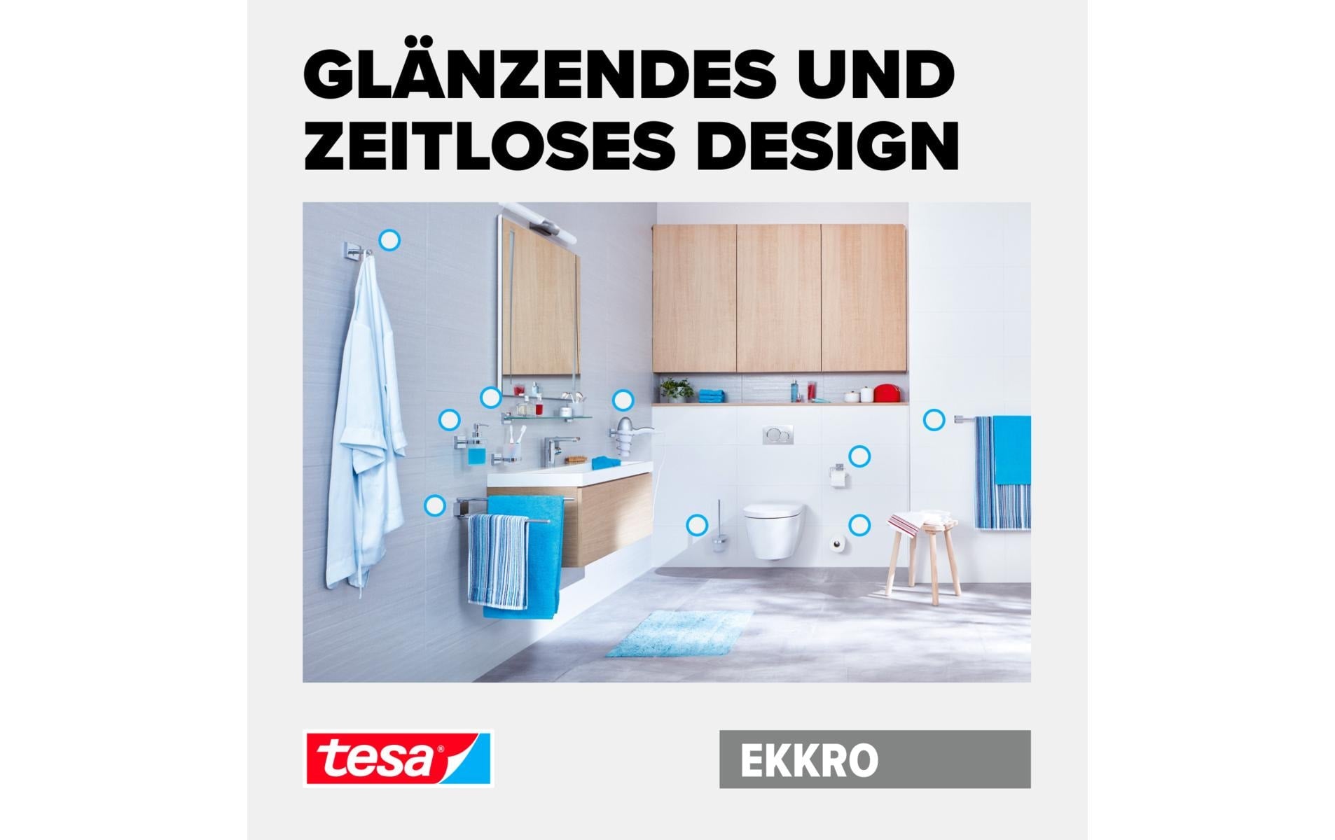 TESA EKKRO – Toilettenpapierhalter – Metall chrom, klebend, wandmontiert, 13,5 × 8,5 × 15,5 cm