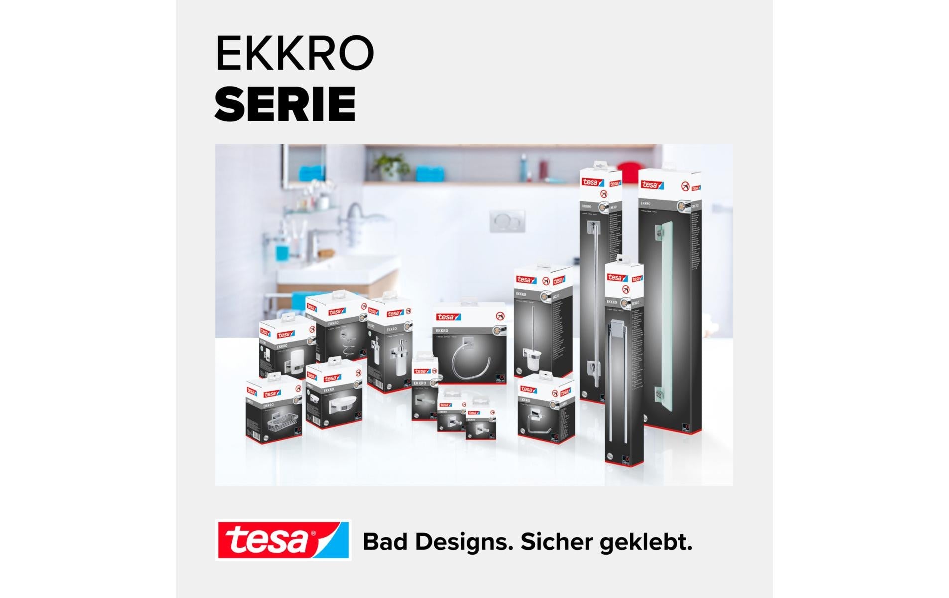 TESA EKKRO – Toilettenpapierhalter – Metall chrom, klebend, wandmontiert, 13,5 × 8,5 × 15,5 cm