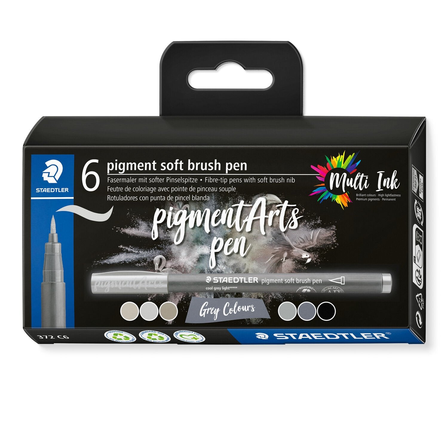 STAEDTLER Pigment Brush Pen – 6 Farben, 6 Stk., lichtbeständig