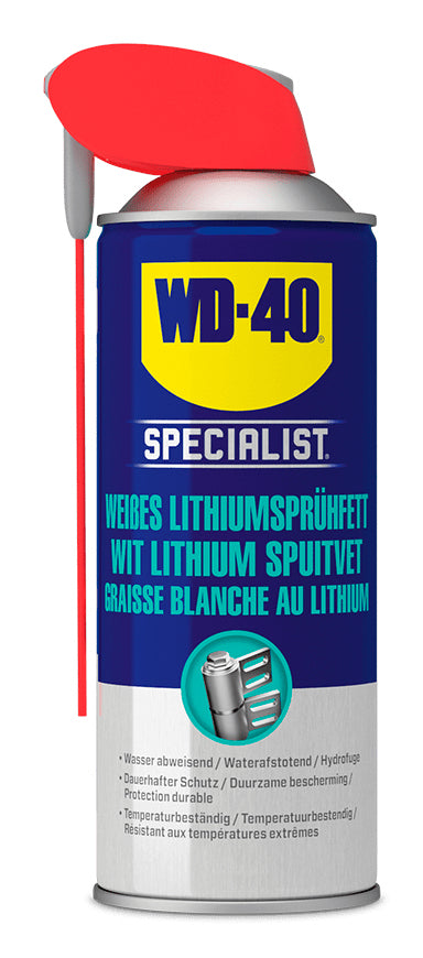 WD-40 Spezialist Lithiumsprühfett – transparent, wasserfest, für Metall, 400 ml, −25 bis +130 °C