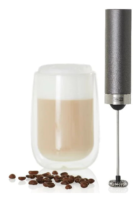 AdHoc Milchschäumer, 3,2 × 3,2 × 20 cm, Edelstahl/Kunststoff, Dunkelgrau, batteriebetrieben (2× AAA)