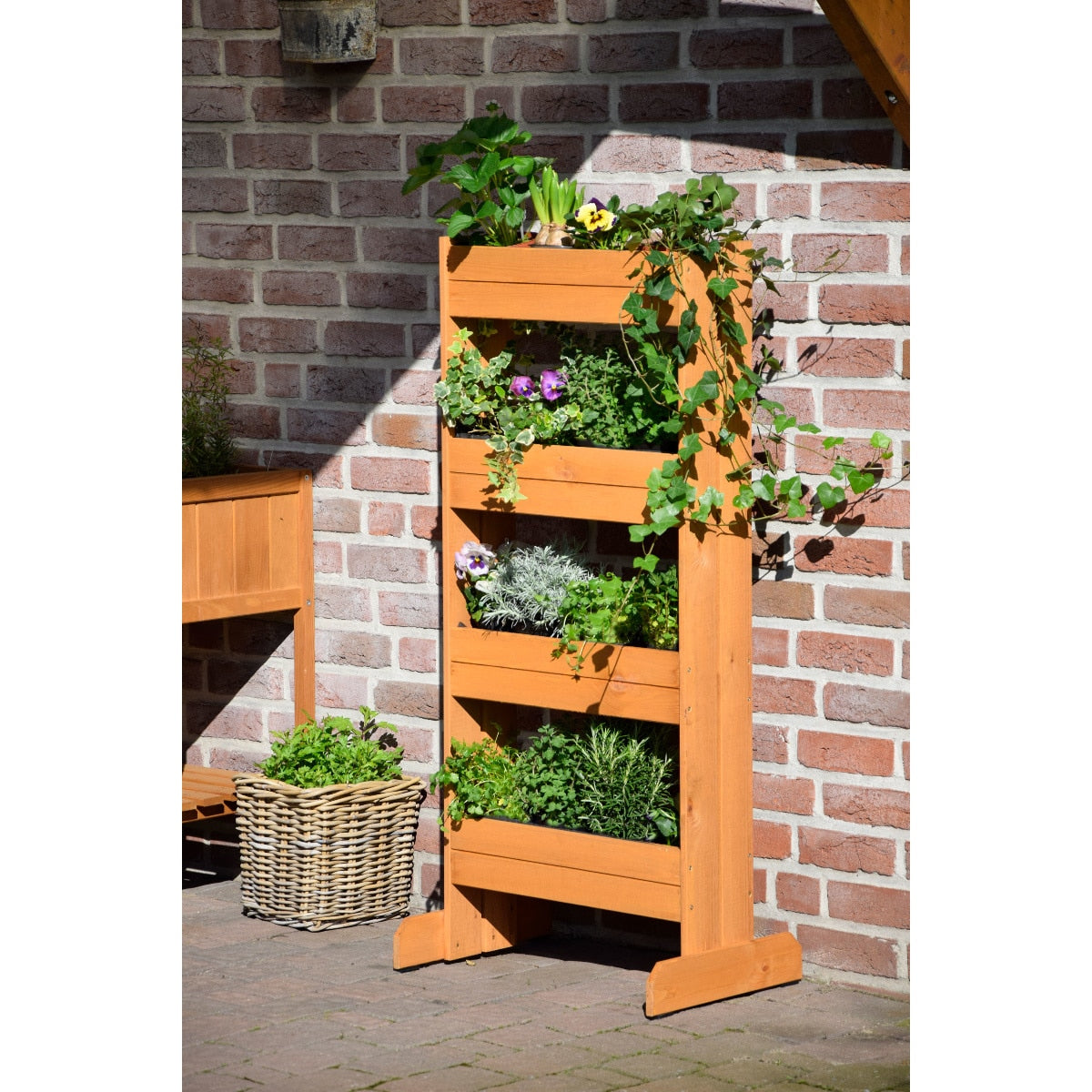 Dobar Pflanzbeet – 4 Sektionen – 55 × 125 × 40 cm – Kiefernholz & Kunststoff, Braun