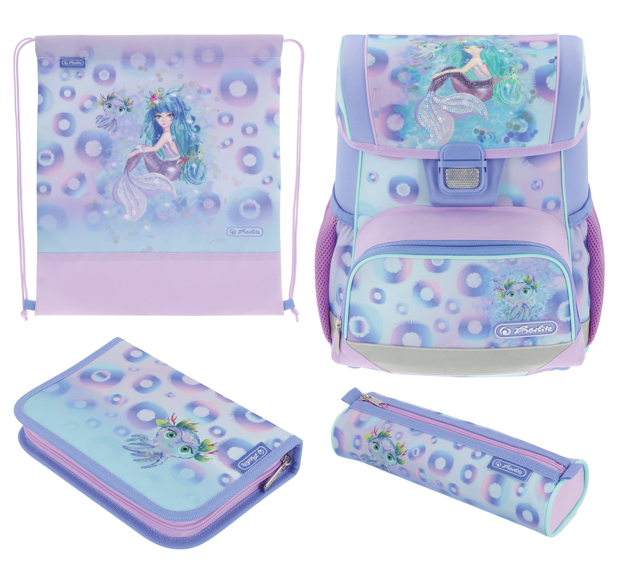 Herlitz Loop Plus – Schulrucksack-Set 4-teilig, Mystic Mermaid, 16 l, 31×37×22 cm