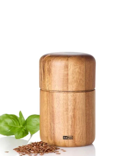 AdHoc SF11 – Salz-/Pfeffermühle Ø 6,6 × 10,4 cm, Akazienholz/Edelstahl/Kunststoff, Braun