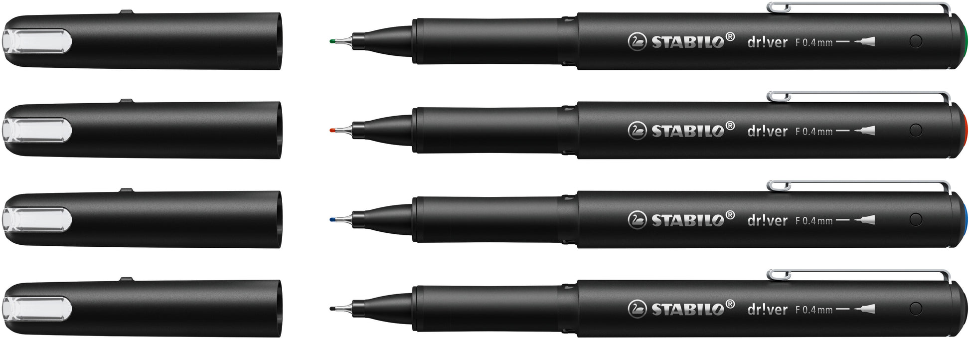 STABILO driver Fineliner Etui – 4er Etui, 0,4 mm, 4 Farben
