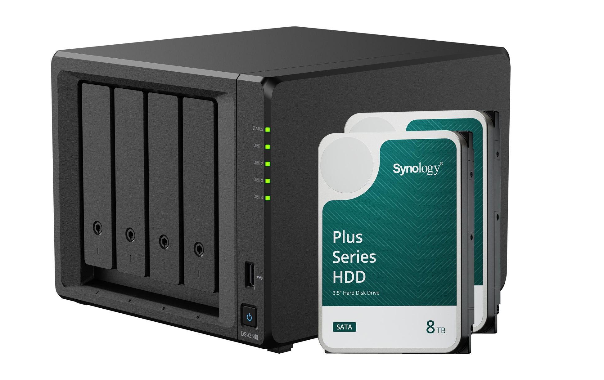 Synology DS925+ – 4-Bay Tower NAS – AMD Ryzen V1500B, 4 GB RAM, 2.5GbE, 16 TB HDD vorinstalliert
