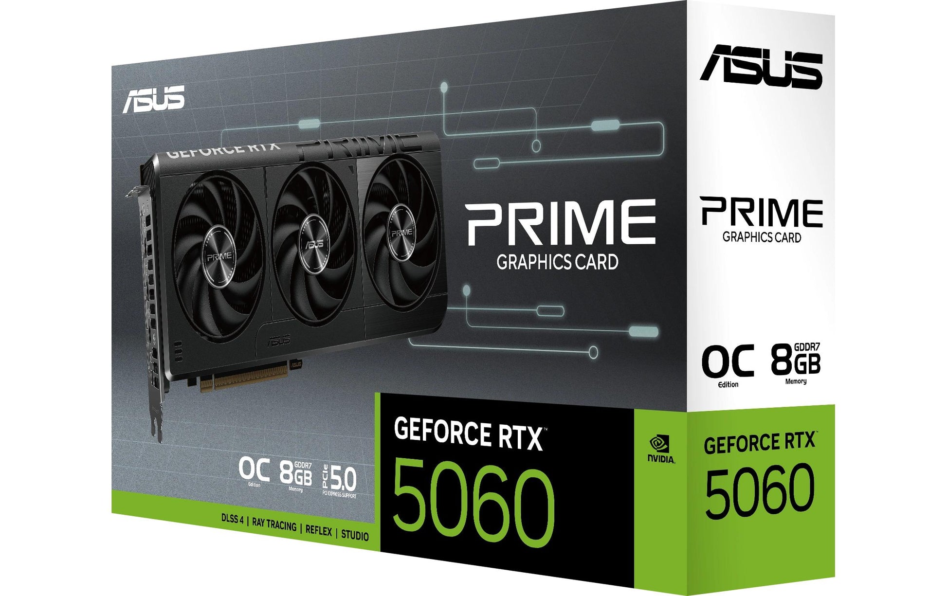ASUS Grafikkarte – PRIME-RTX5060-O8G, GeForce RTX 5060, 8 GB GDDR7, 128 Bit, 3×DP/1×HDMI, PCIe 5.0, 3 Lüfter