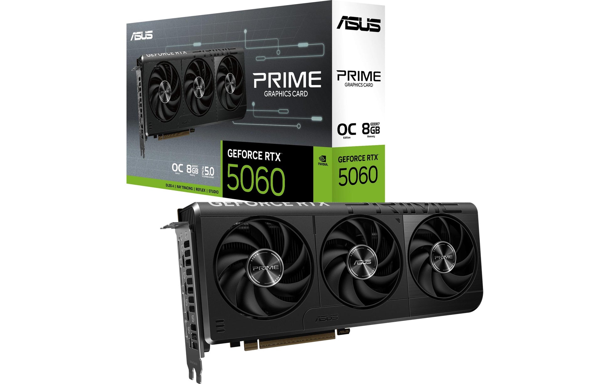ASUS Grafikkarte – PRIME-RTX5060-O8G, GeForce RTX 5060, 8 GB GDDR7, 128 Bit, 3×DP/1×HDMI, PCIe 5.0, 3 Lüfter