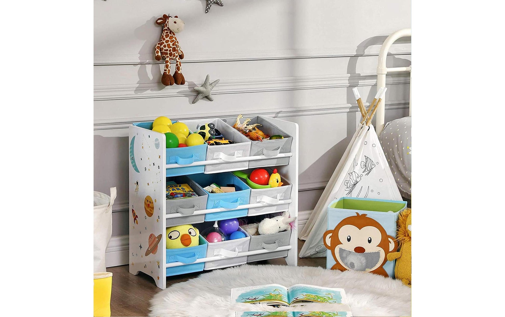 Songmics Büro-/Lagerregal freistehend, GKR33WT – 9 Böden – 62,5 × 29,5 × 60 cm – Weiss – Holz/Stahl