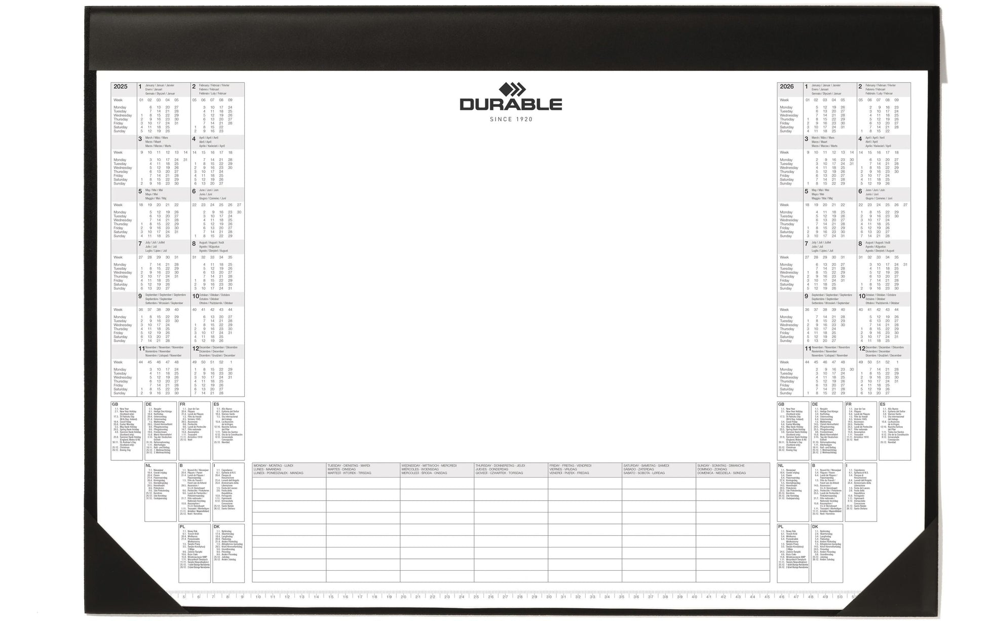 Durable Schreibunterlage mit Kalenderblock – 590 × 420 mm, Papier, schwarz