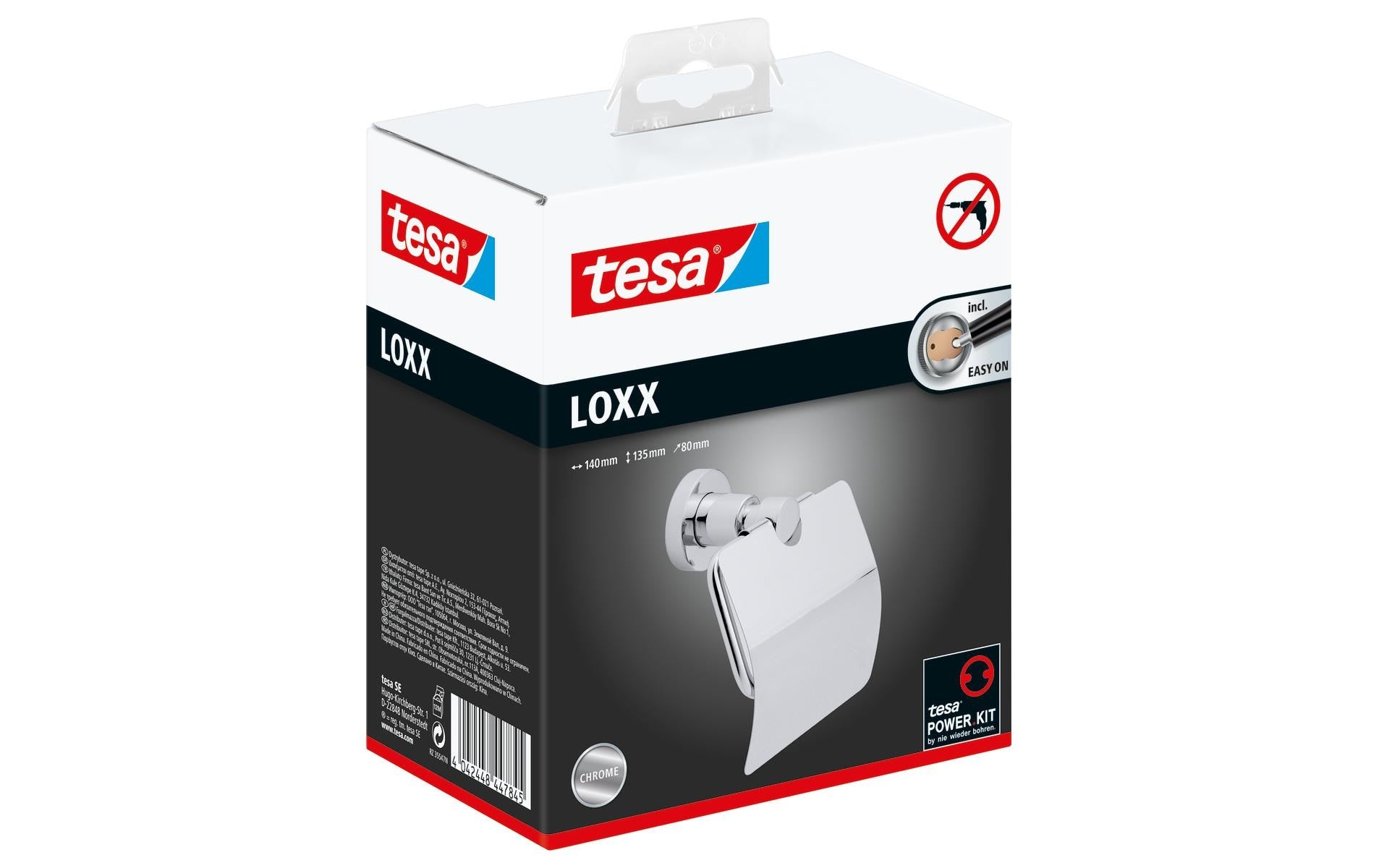 TESA Toilettenpapierhalter – chrom, klebend, wandmontiert, 14 × 13,5 × 8 cm