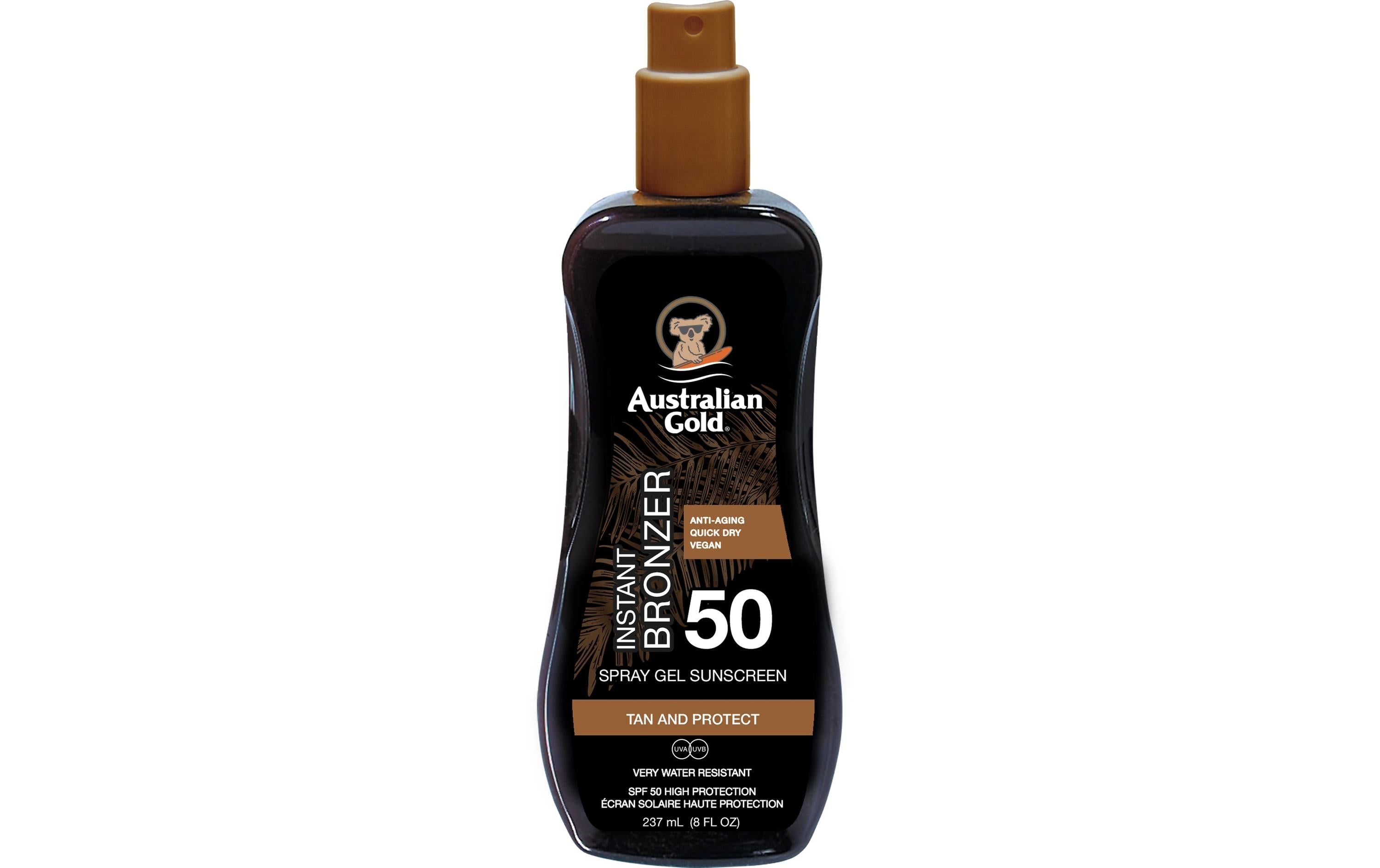 Australian Gold Sonnencreme SPF 50 – Spray-Gel, Bronzer, wasserfest – 237 ml