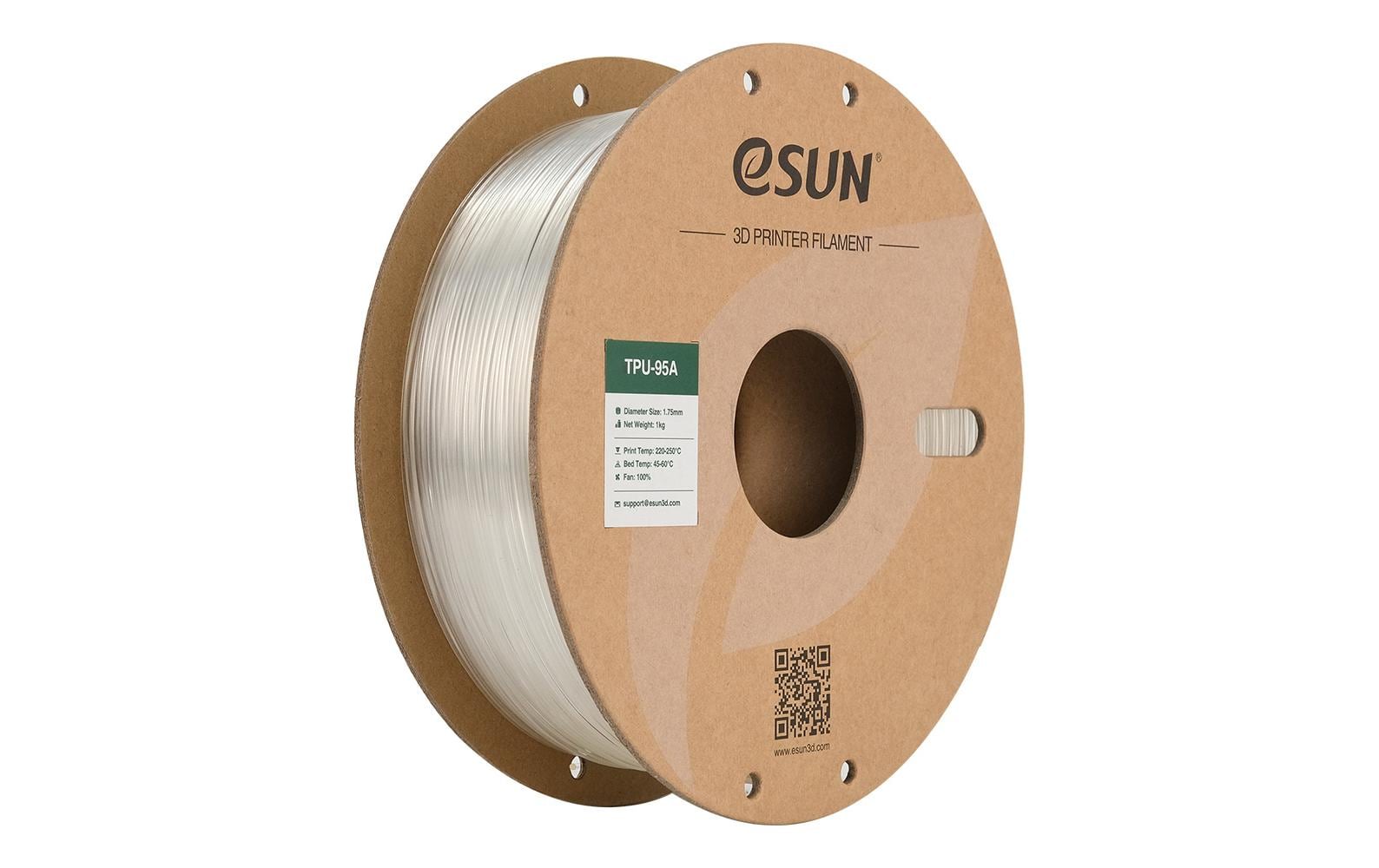 eSUN Filament TPU-95A – 1,75 mm, 1 kg – Transparent 1 Stück