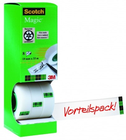 Scotch Büro-Klebeband Magic 810 – unsichtbar, 19 mm × 33 m, transparent, 8 Rollen