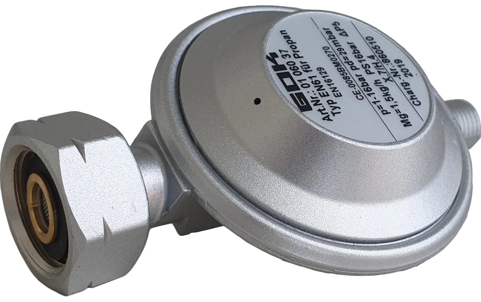 Outwell Gasregler – Niederdruckregler Typ EN61 ShellxG, 1/4" LH-KN, 30 mbar, 1,5 kg/h, Metall