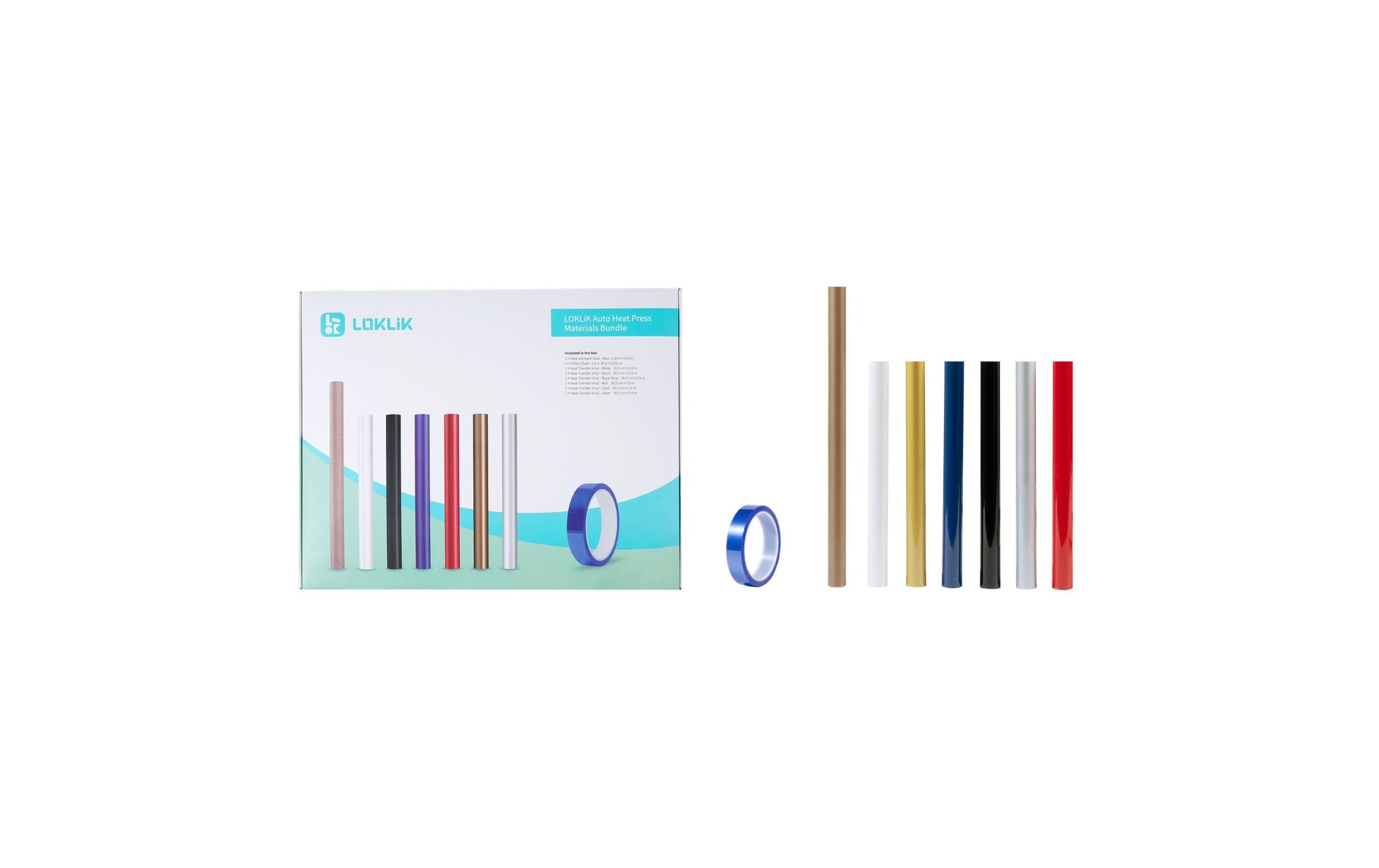 LOKLiK Aufbügelfolien-Set (Vinyl) – 9 Rollen 16,5 × 23,5 cm – Blau, Silber Metallic – für Schneideplotter