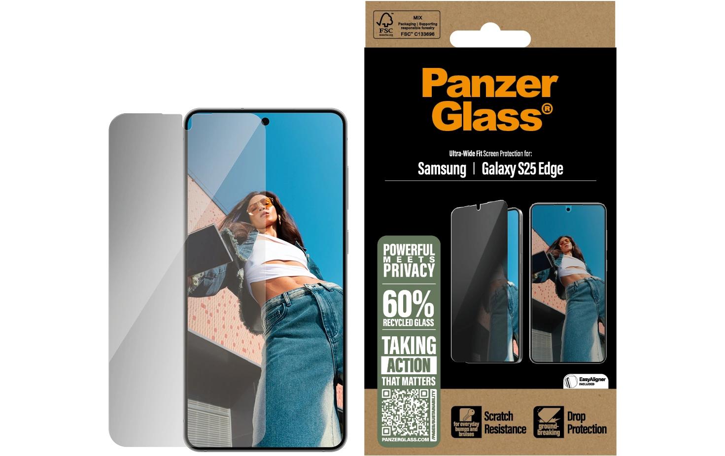PanzerGlass Privacy-Filter (Panzerglas), Ultra-Wide Fit – für Galaxy S25 Edge – mit Applikator
