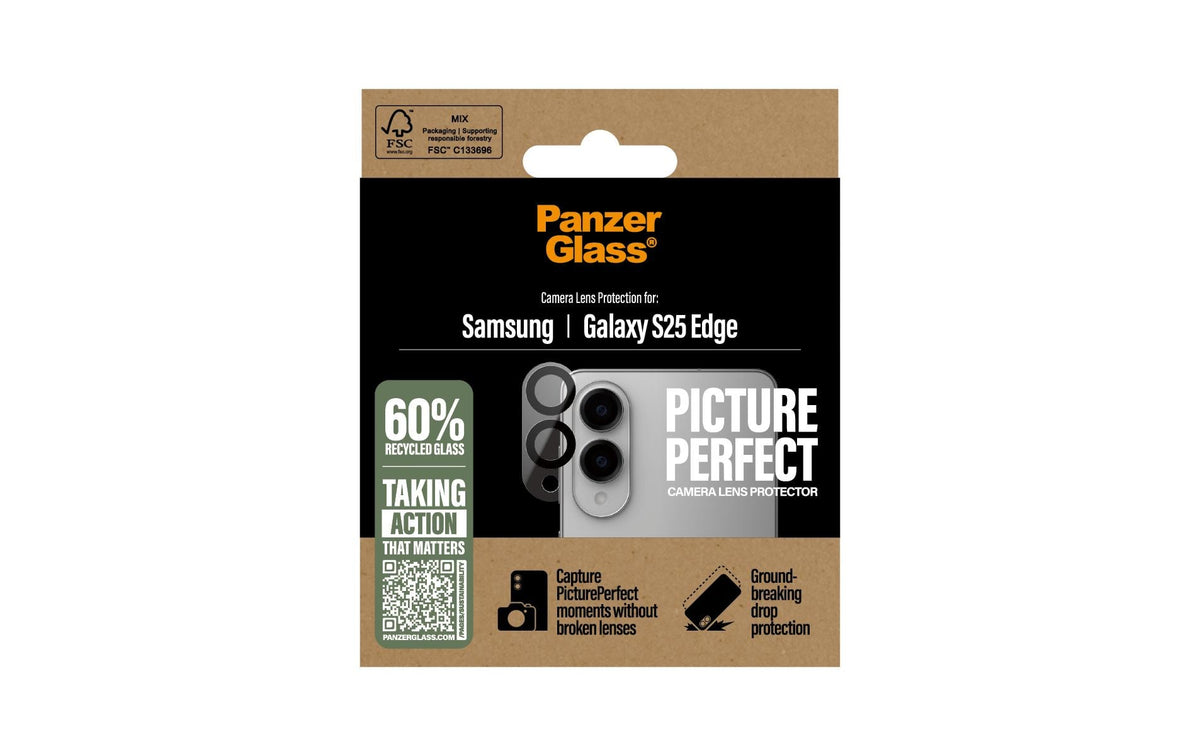 PanzerGlass Kameraschutz – für Galaxy S25 Edge, 0,51 mm, Hartglas, Schwarz