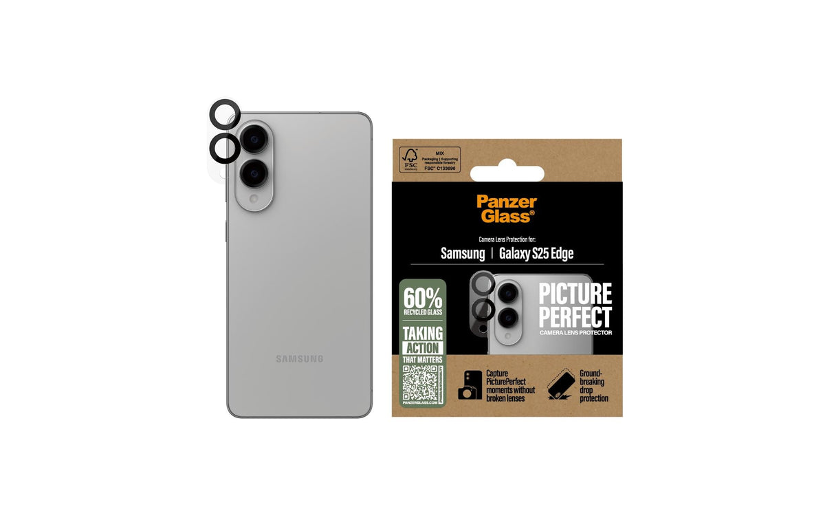 PanzerGlass Kameraschutz – für Galaxy S25 Edge, 0,51 mm, Hartglas, Schwarz