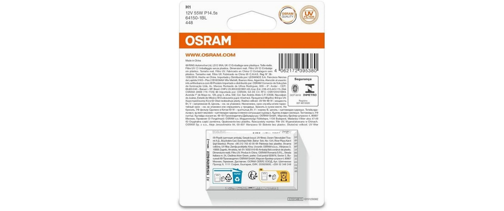 Osram Leuchtmittel H1 – 55 W, Halogen, P14.5s, 6,3 cm, für Motorrad/PKW – warmweiss