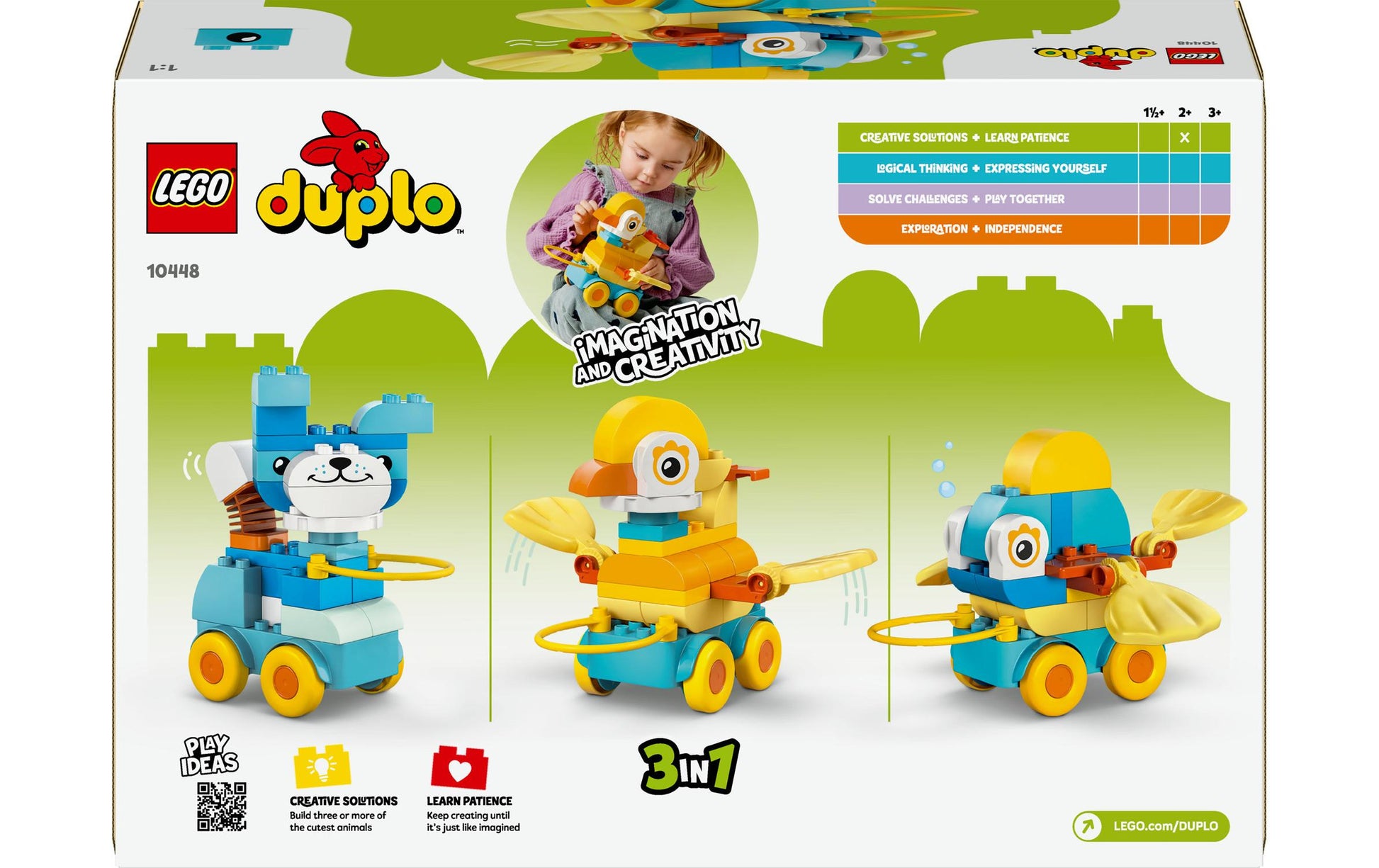 LEGO DUPLO 3-in-1-Set Tiere auf Rädern – 58-teilig – 26,2 × 9,4 × 38,2 cm – ab 2 Jahren