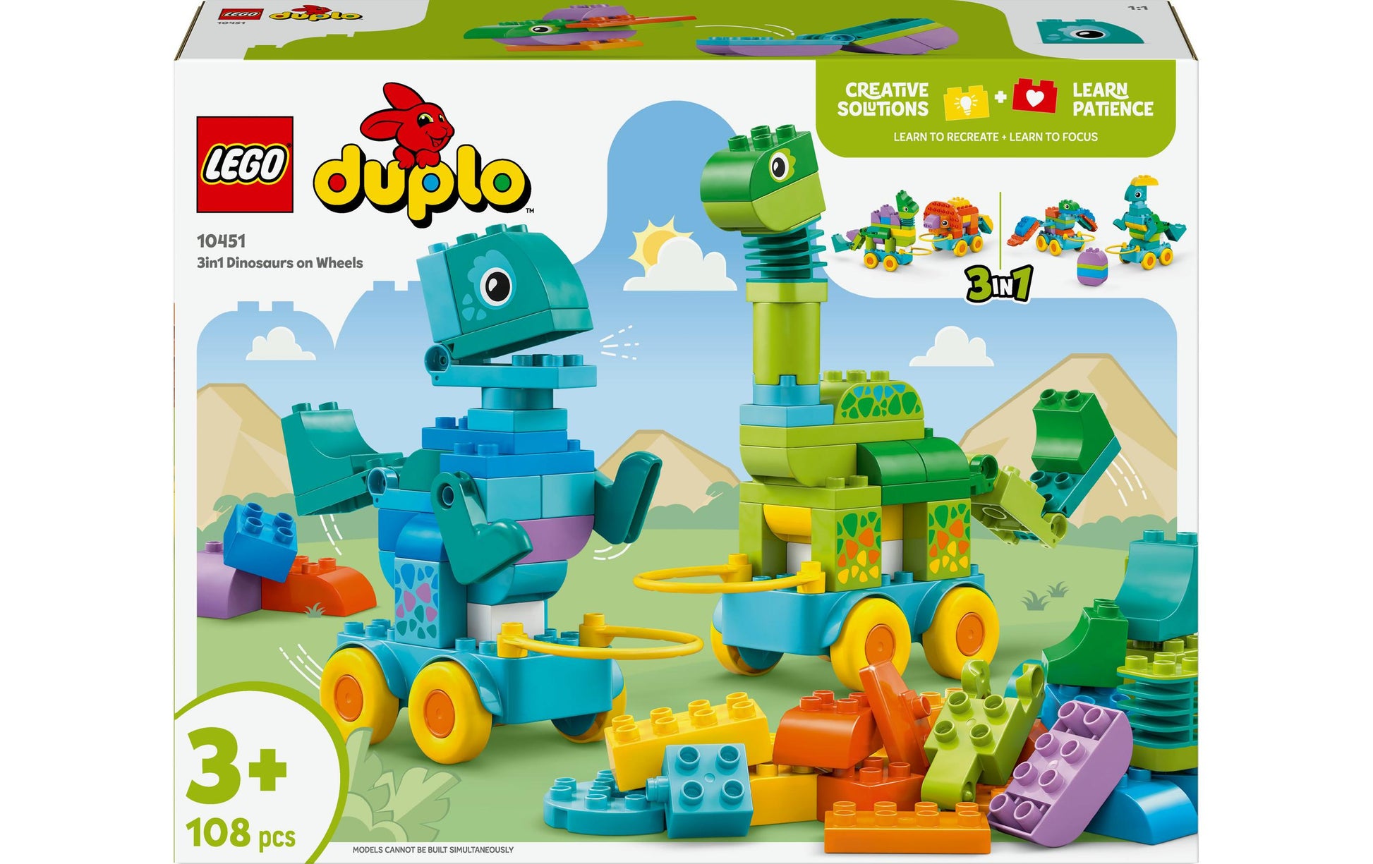 LEGO DUPLO Dinos auf Rädern 3-in-1 Set – 108-teilig – 37,8 × 11,2 × 48 cm – ab 3 Jahren