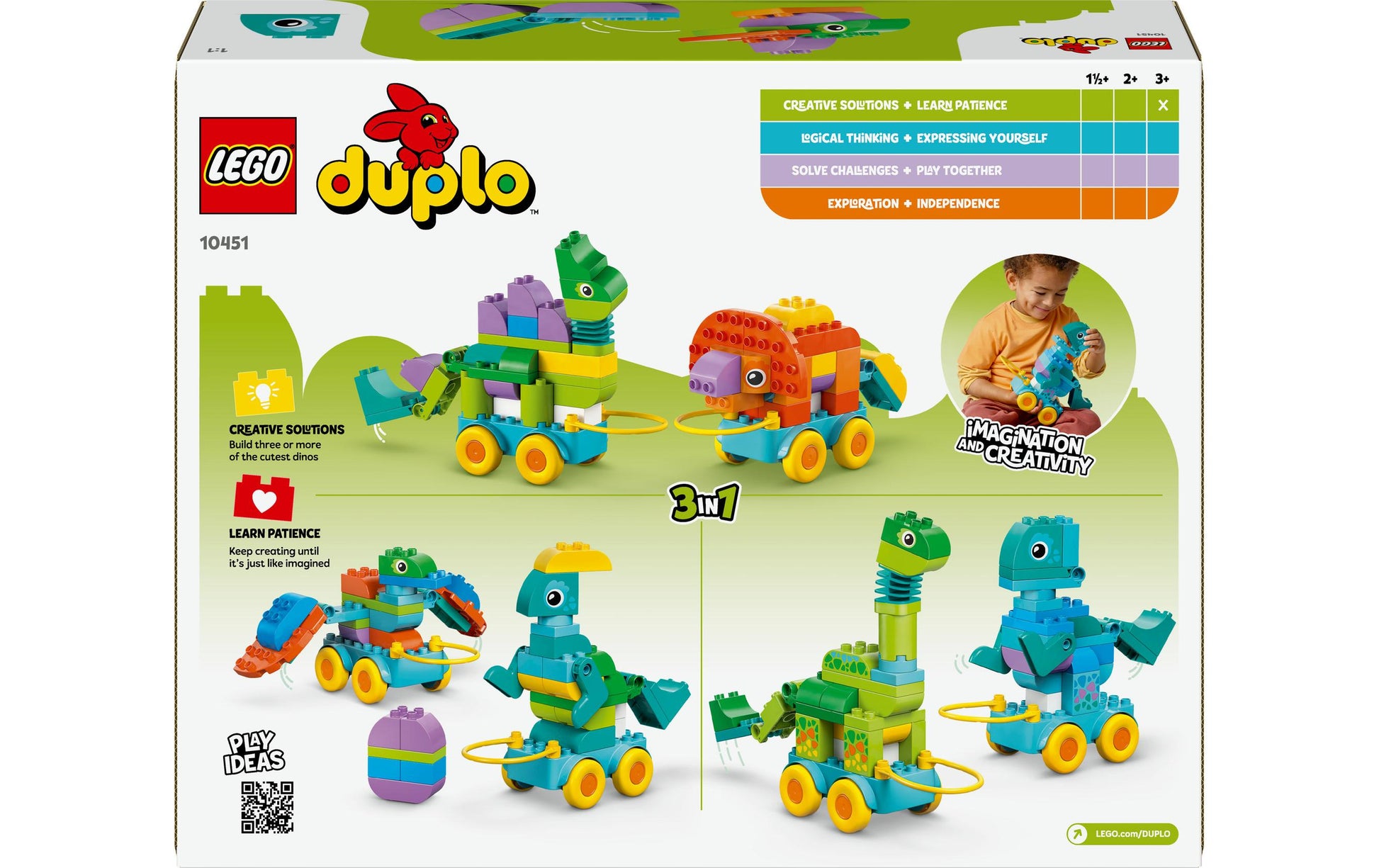 LEGO DUPLO Dinos auf Rädern 3-in-1 Set – 108-teilig – 37,8 × 11,2 × 48 cm – ab 3 Jahren