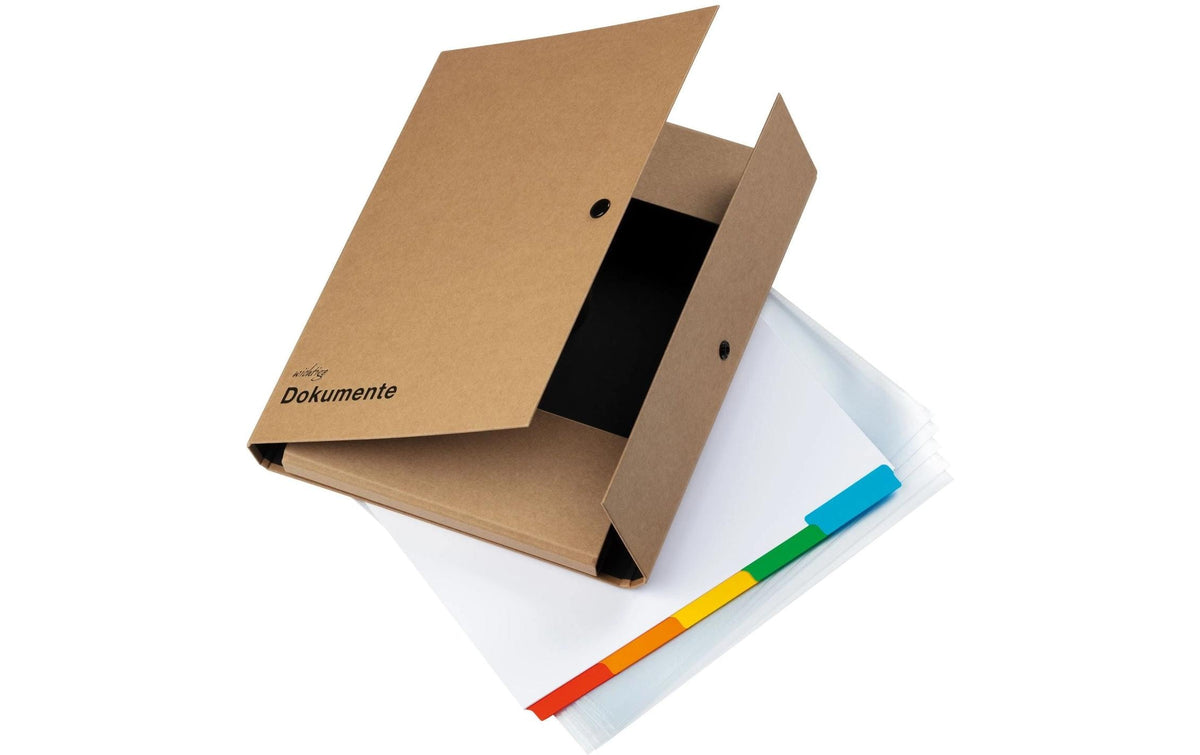 Pagna Dokumentenmappe Pur für A4 – 5 Fächer, Druckknopf, Papier, Braun