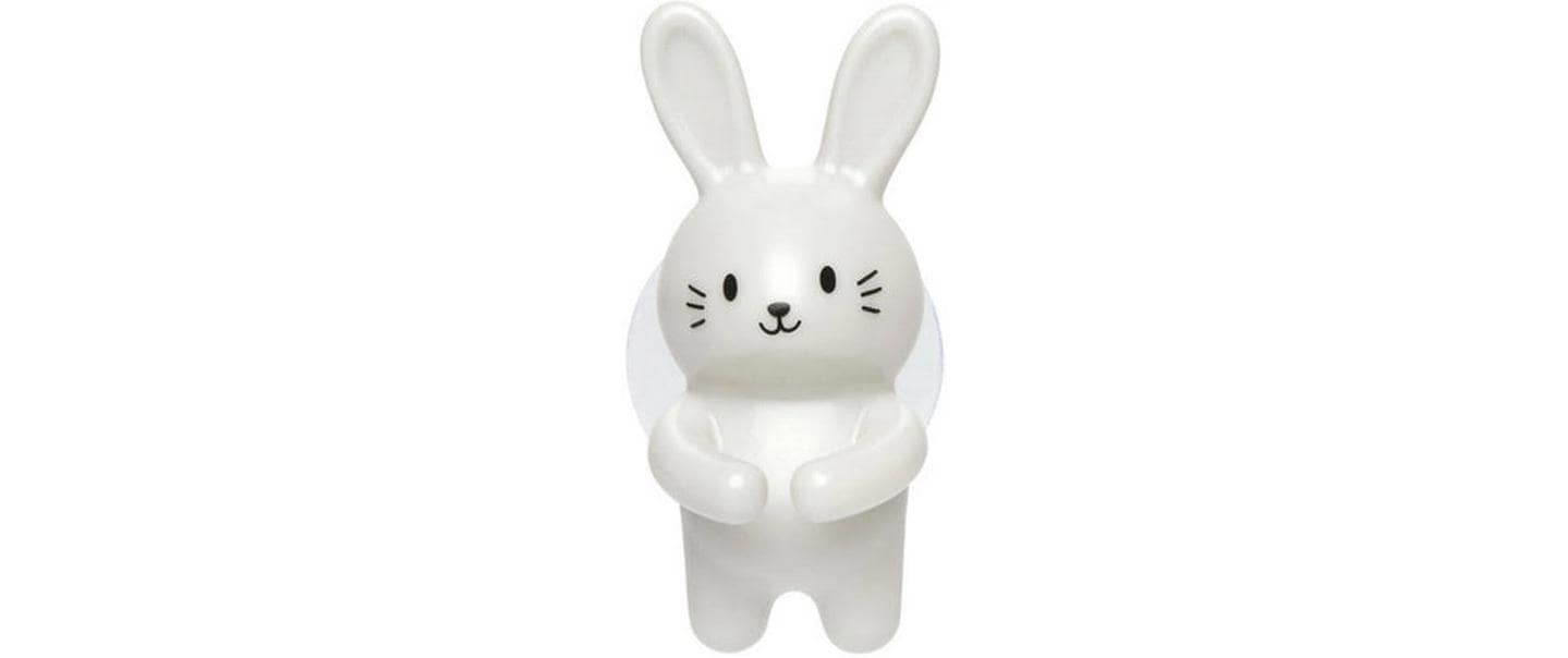 Kikkerland Zahnbürstenhalter Häschen – PVC, Wandmontiert (Saugnapf), 3,2×8 cm, Weiss