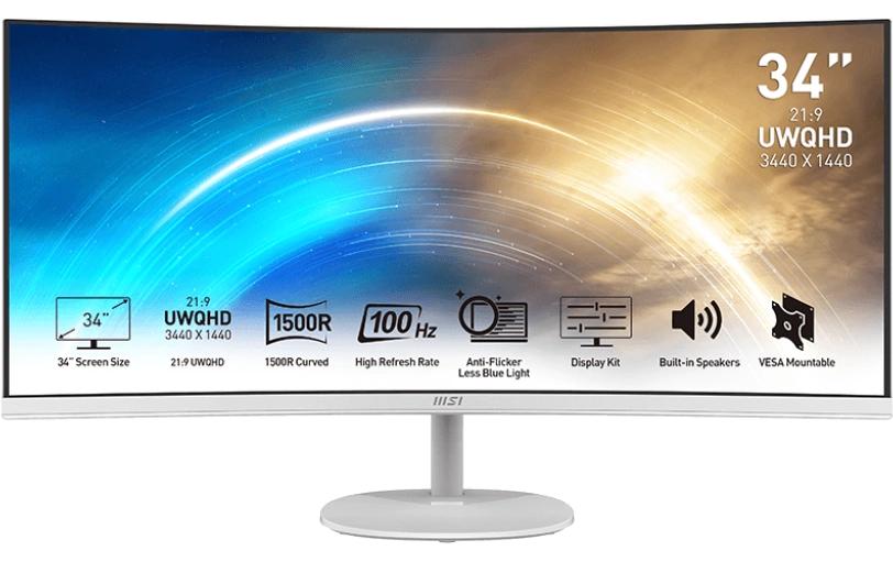 MSI PRO MP341CQWDE – 34" Gebogener 1500R, 3440 × 1440 (UWQHD), VA, 100 Hz