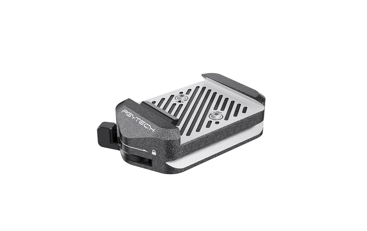 PGYTECH Schnellspannklemme V2 – Arca-Typ, 1/4"/3/8" – 66 × 38 × 18,5 mm – Schwarz/Silber