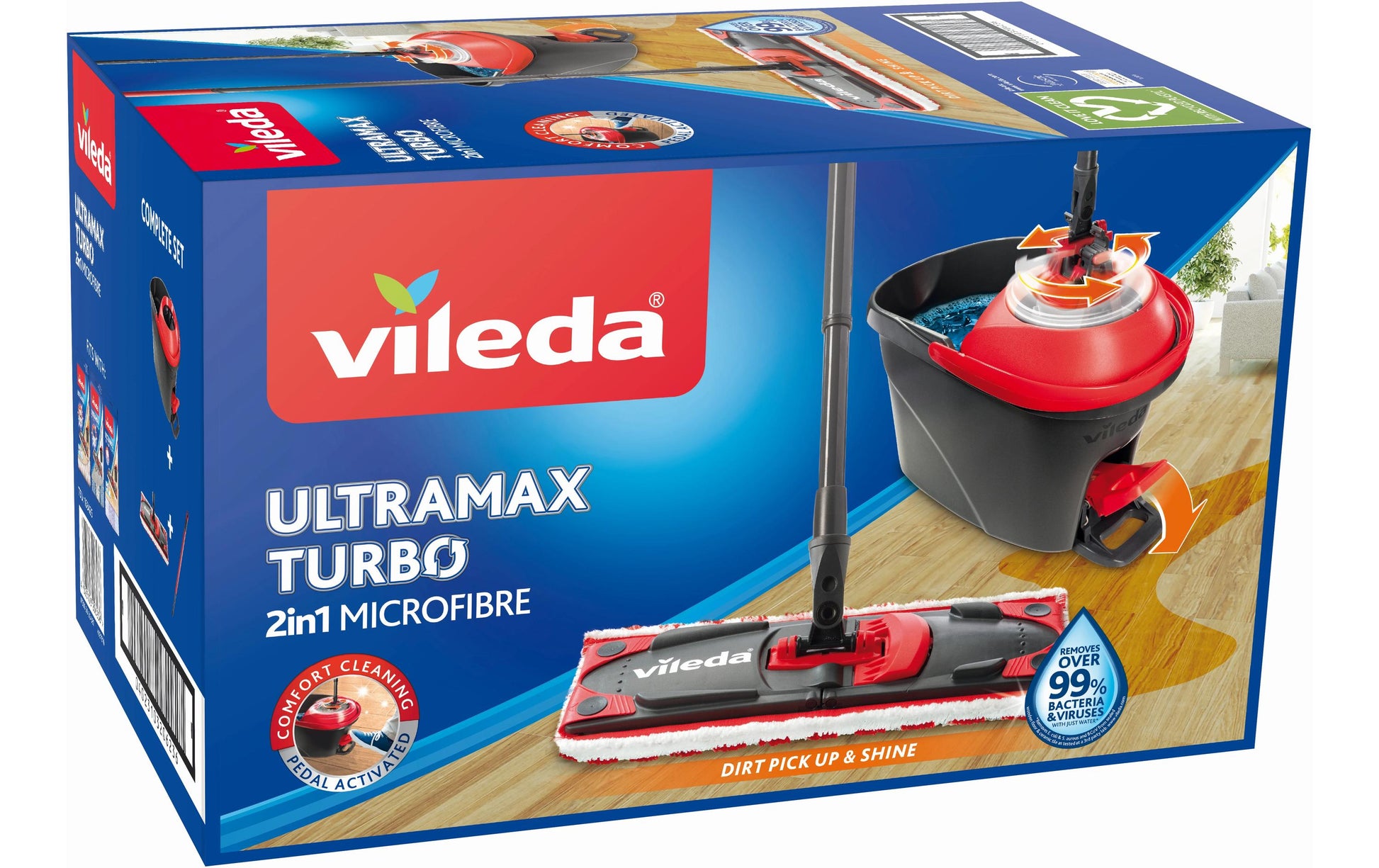 Vileda UltraMat Turbo – Bodenwischer-Set – Teleskopstiel, Mikrofaser, Grau