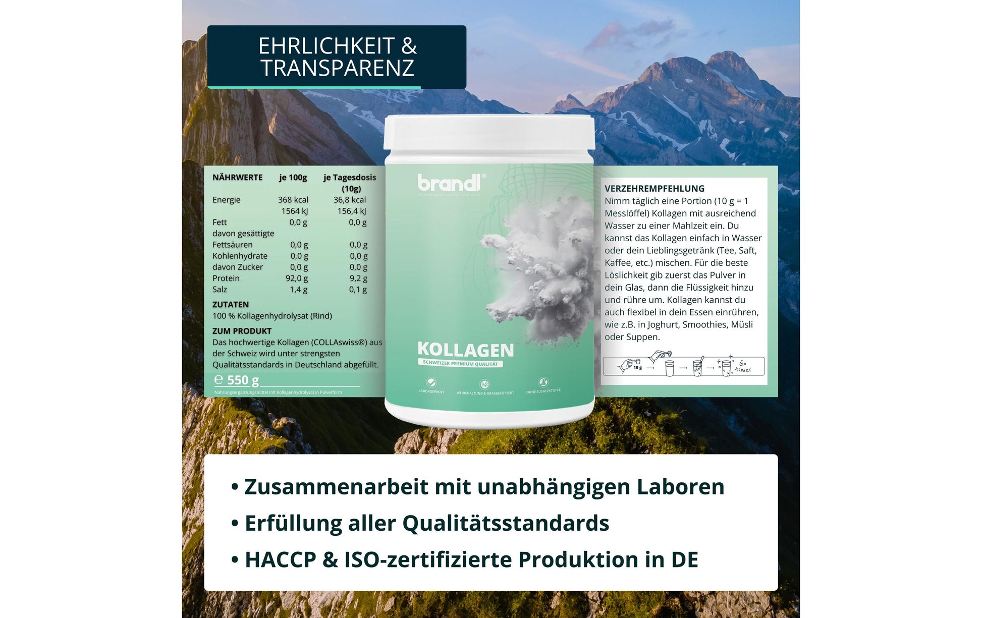 Brandl Nutrition Kollagen Pulver Neutral – glutenfrei – 555 g