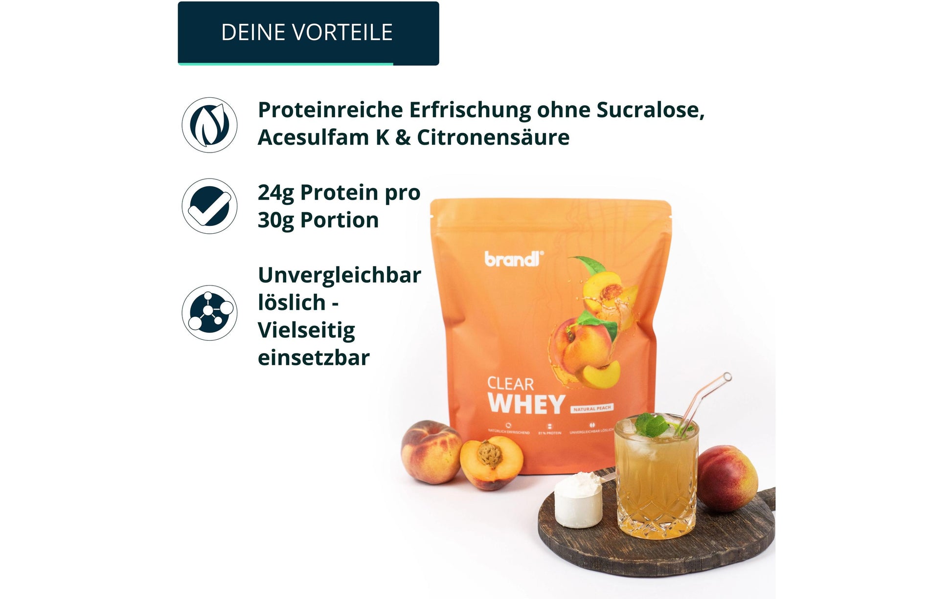 Brandl Nutrition Clear Whey Pulver Pfirsich – 800 g