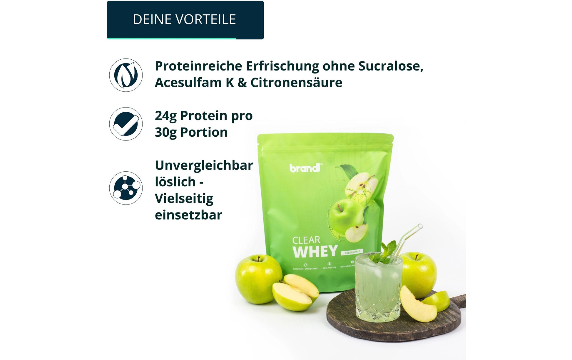 Brandl Nutrition Clear Whey Apfel – 800 g