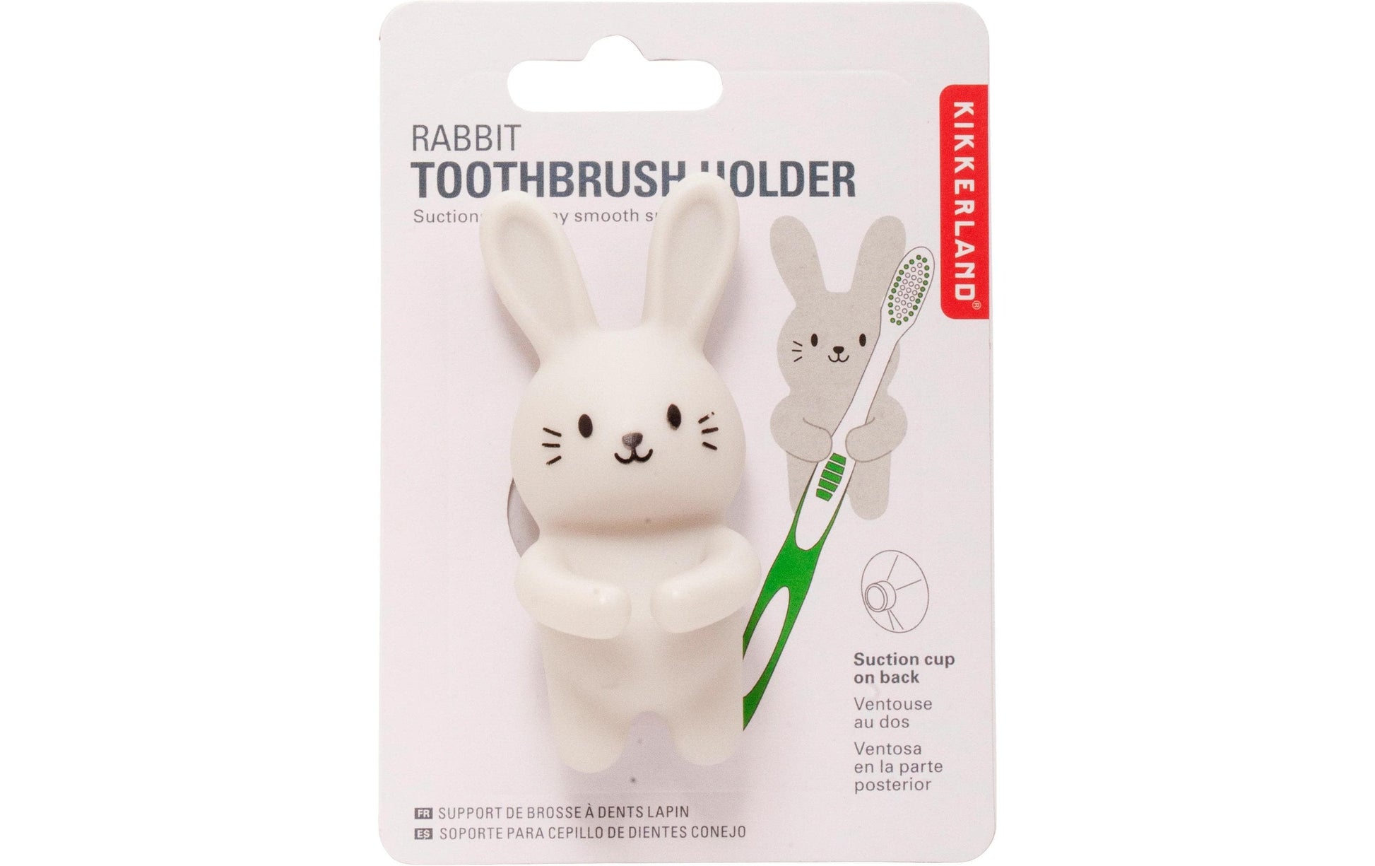Kikkerland Zahnbürstenhalter Häschen – PVC, Wandmontiert (Saugnapf), 3,2×8 cm, Weiss